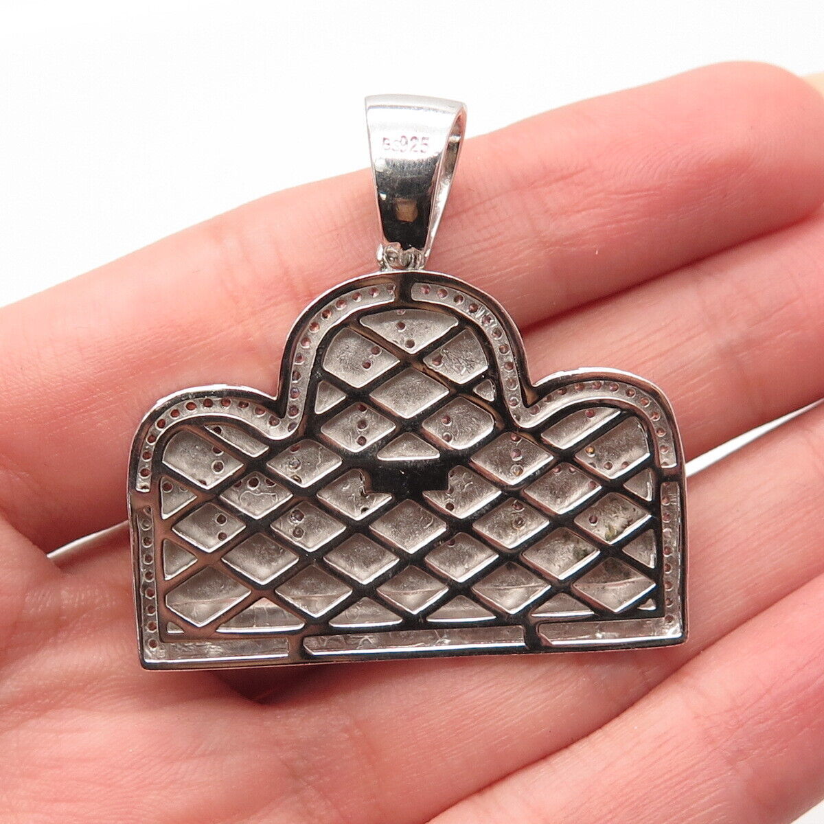 925 Sterling Silver Pave C Z Religious Theme Pendant