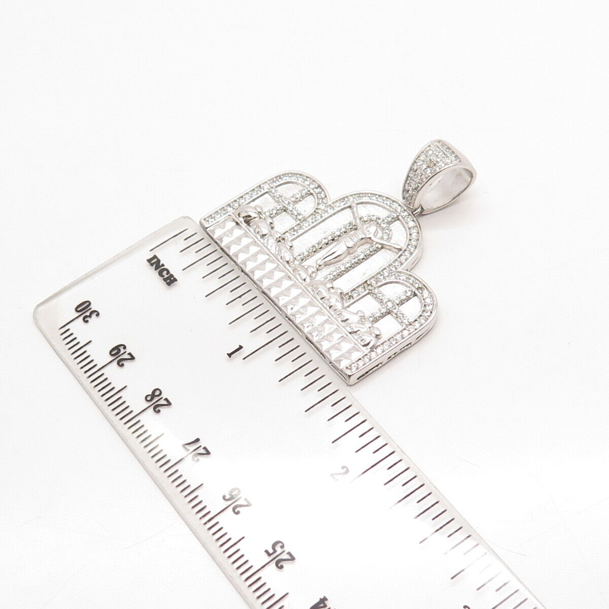 925 Sterling Silver Pave C Z Religious Theme Pendant