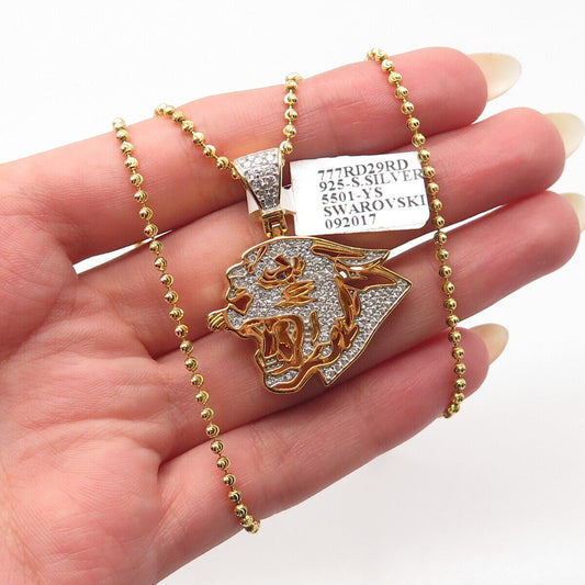 925 Sterling Silver Gold Plated C Z Panther Ball Chain Necklace 12"