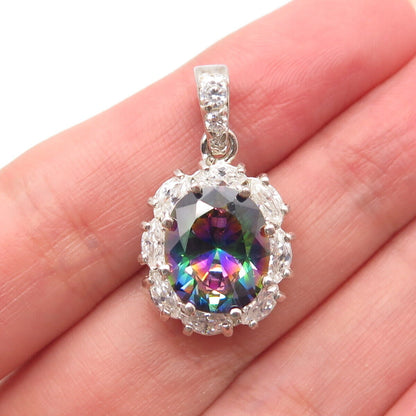 925 Sterling Silver Mystic Crystal & C Z Pendant