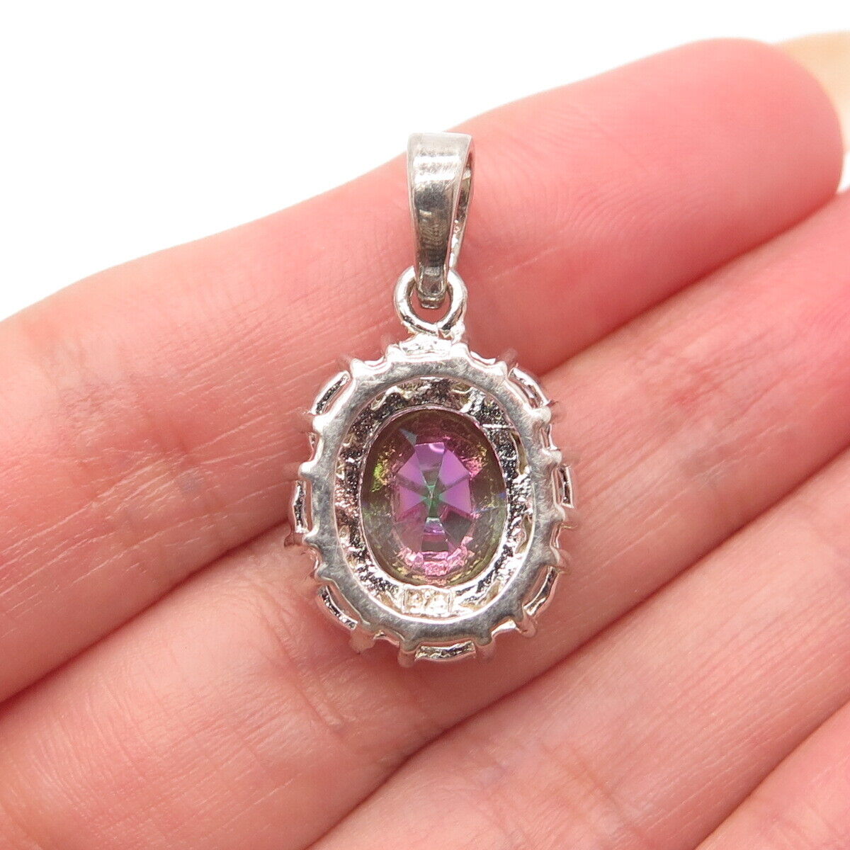 925 Sterling Silver Mystic Crystal & C Z Pendant