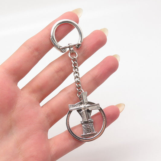 925 Sterling Silver Vintage Holland Herbert Hooijkaas Windmill Key Chain Ring