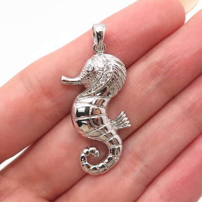 925 Sterling Silver Pave C Z Seahorse Pendant