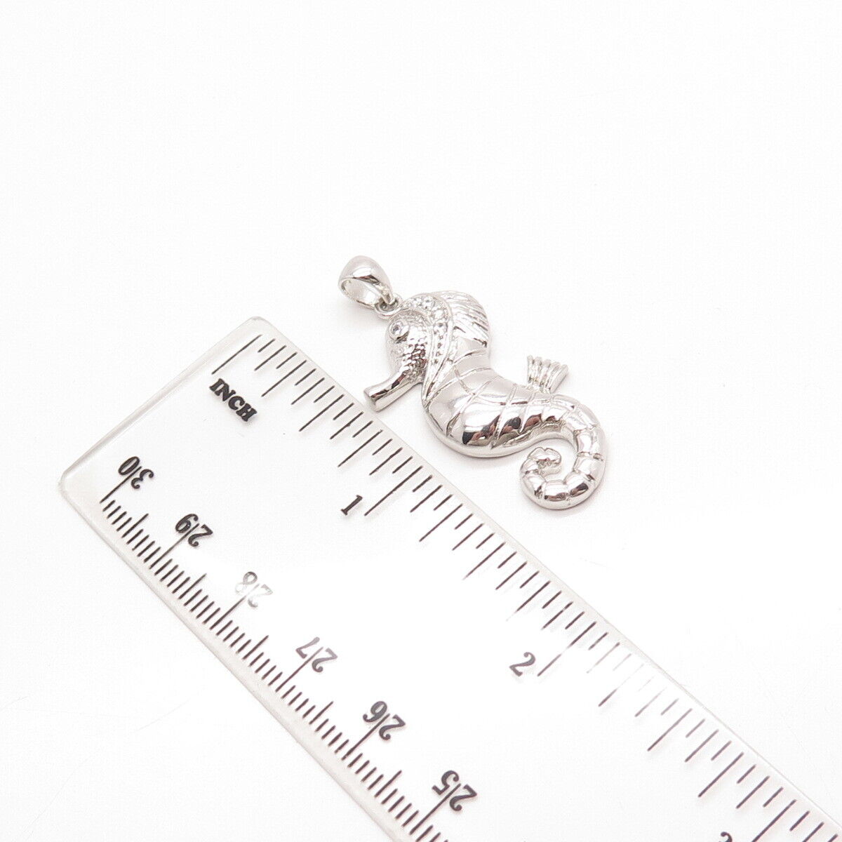 925 Sterling Silver Pave C Z Seahorse Pendant