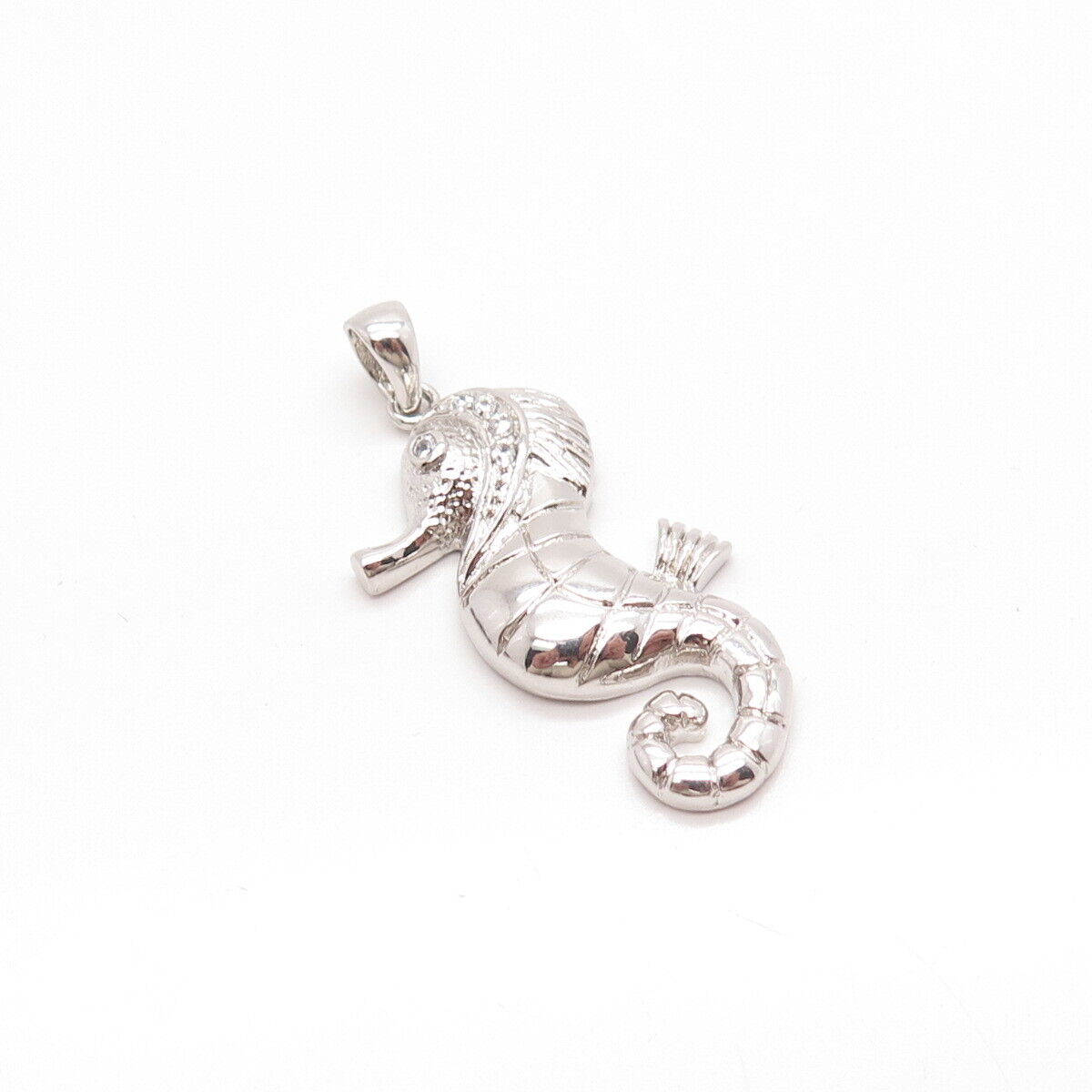 925 Sterling Silver Pave C Z Seahorse Pendant