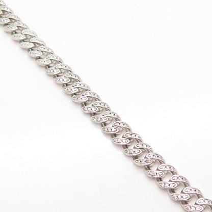 925 Sterling Silver Pave C Z Cuban Link Bracelet 7.75"