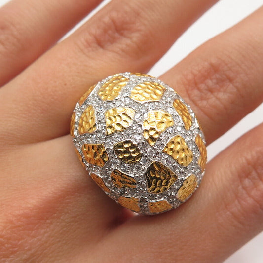 925 Sterling Silver Gold Plated Pave C Z Domed Ring Size 8.25