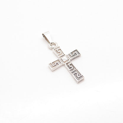 925 Sterling Silver Vintage Mexico Greek Maze Cross Pendant