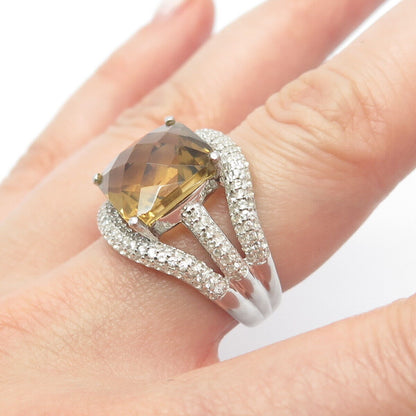 925 Sterling Silver Real Citrine & White Topaz Gemstone Ring Size 7.25