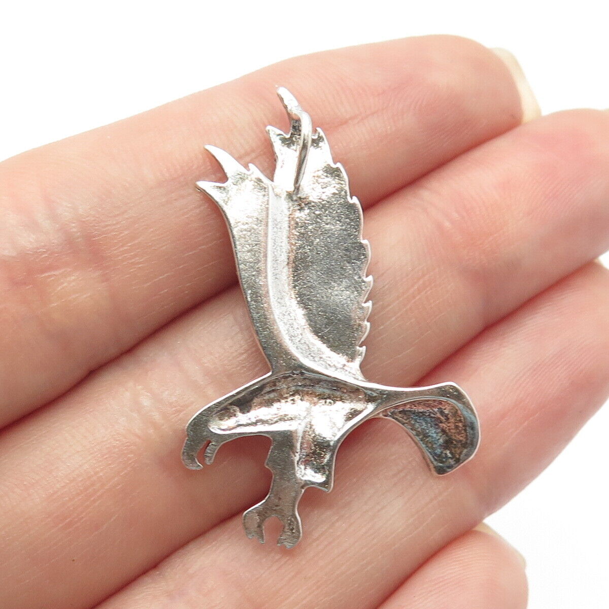 925 Sterling Silver Vintage Flying Eagle Bird Slide Pendant