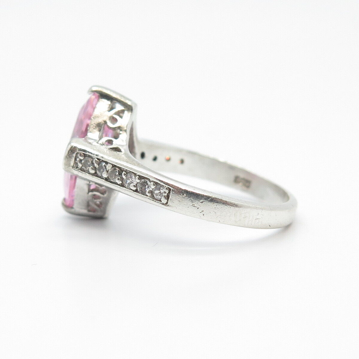 925 Sterling Silver Pink & White C Z Rhombus Ring Size 8.25