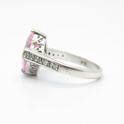 925 Sterling Silver Pink & White C Z Rhombus Ring Size 8.25