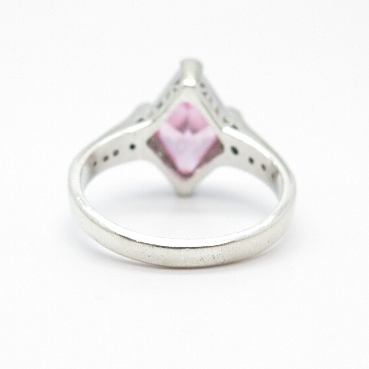 925 Sterling Silver Pink & White C Z Rhombus Ring Size 8.25