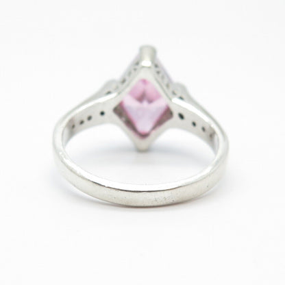 925 Sterling Silver Pink & White C Z Rhombus Ring Size 8.25