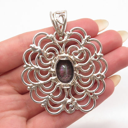 925 Sterling Silver Real Mystic Quartz Modernist Large Pendant