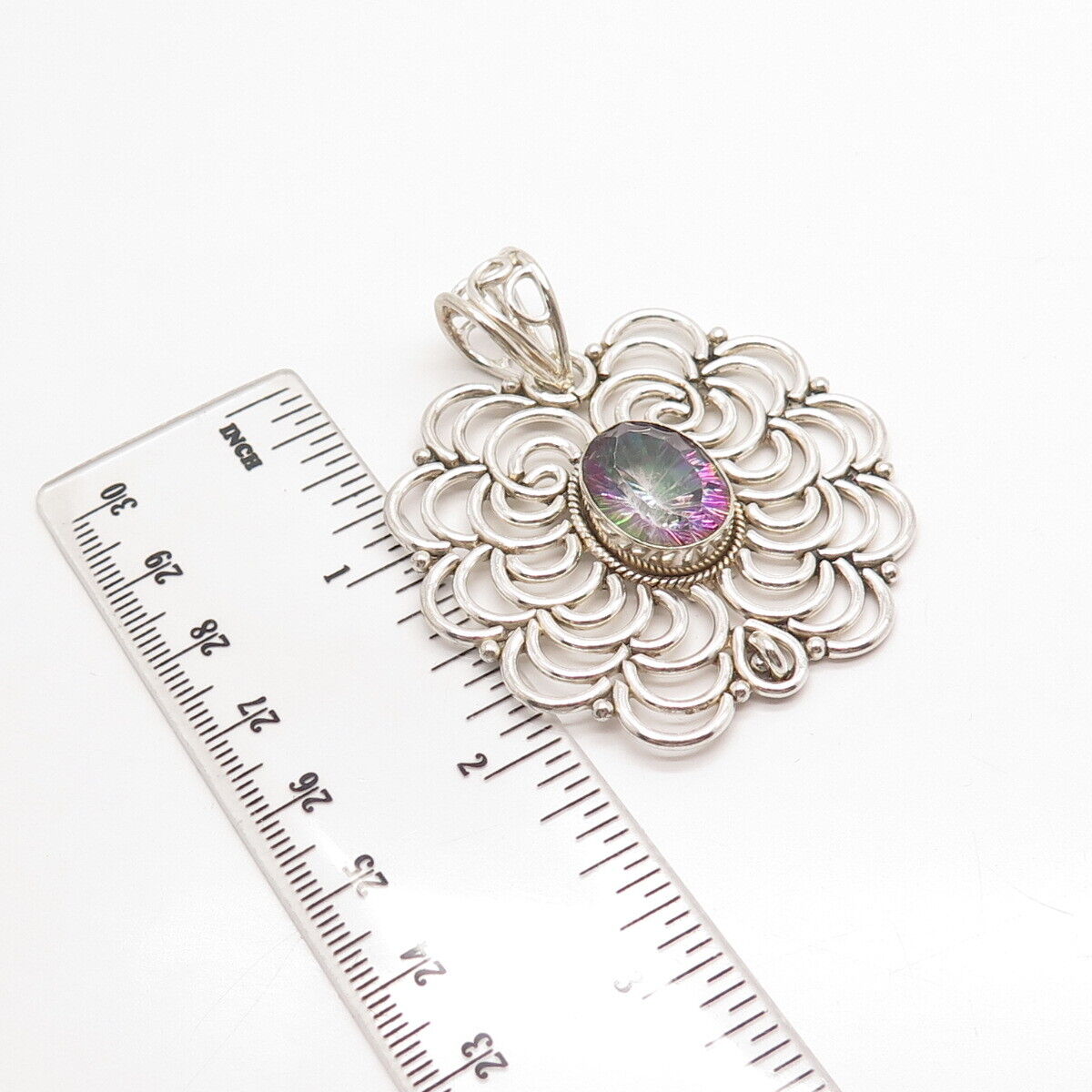 925 Sterling Silver Real Mystic Quartz Modernist Large Pendant