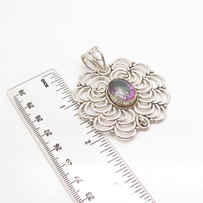 925 Sterling Silver Real Mystic Quartz Modernist Large Pendant