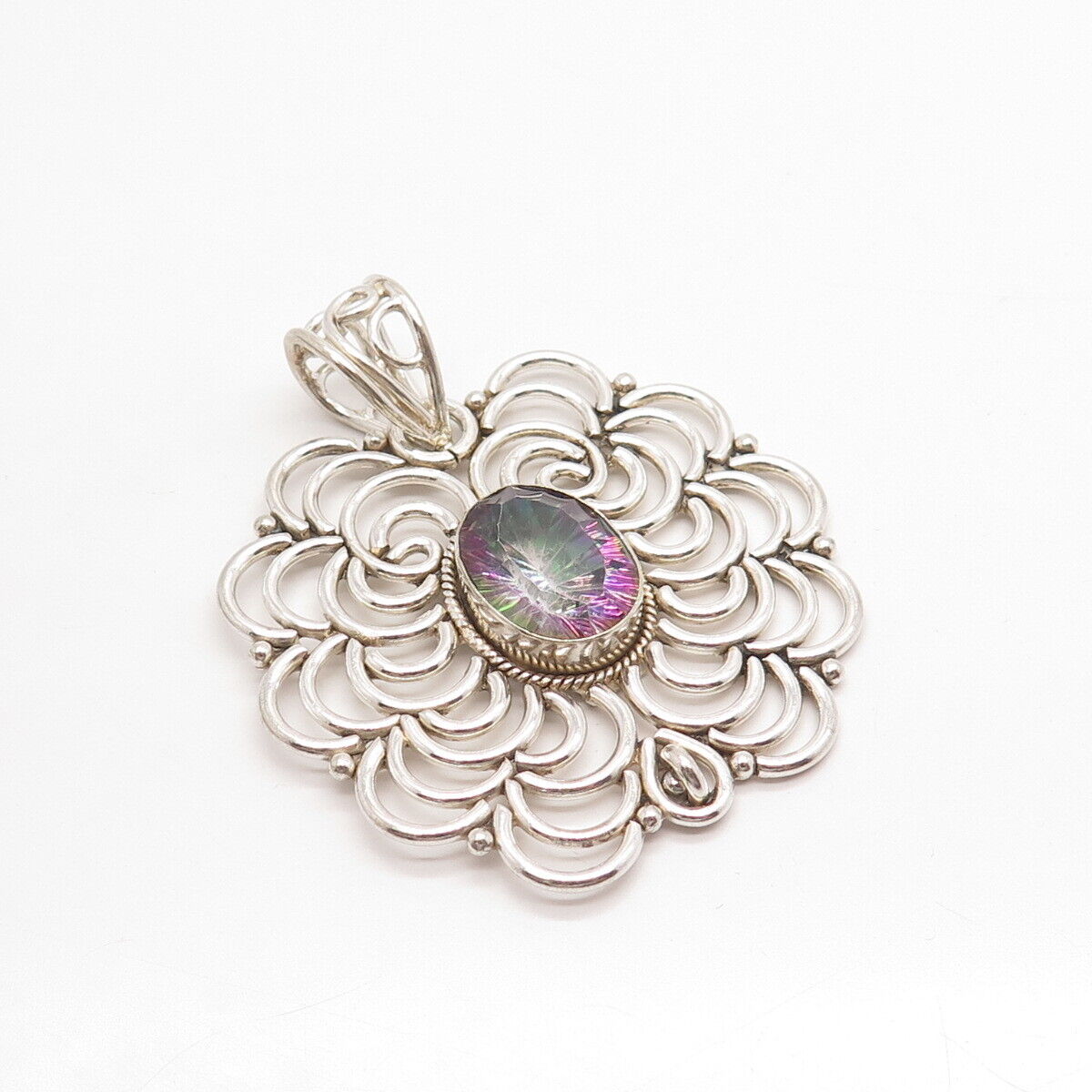 925 Sterling Silver Real Mystic Quartz Modernist Large Pendant