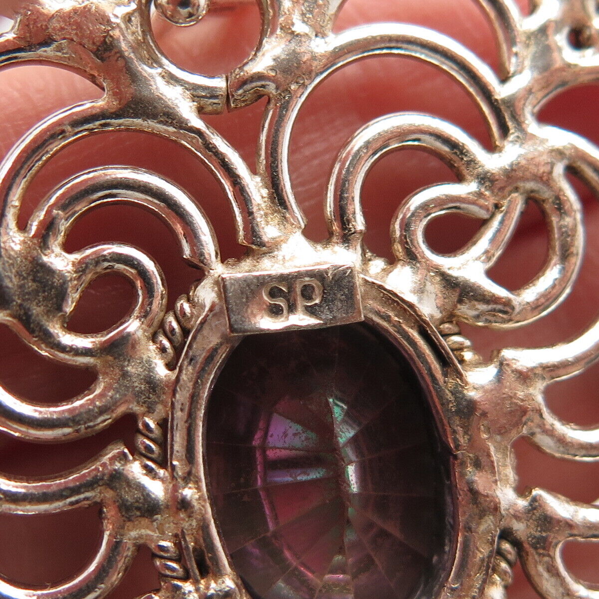 925 Sterling Silver Real Mystic Quartz Modernist Large Pendant