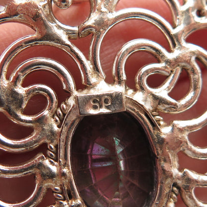 925 Sterling Silver Real Mystic Quartz Modernist Large Pendant