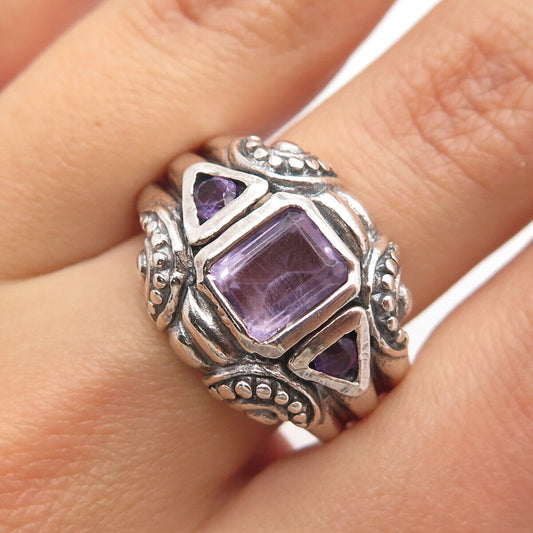 925 Sterling Silver Vintage Real Amethyst Gemstone Ring Size 8