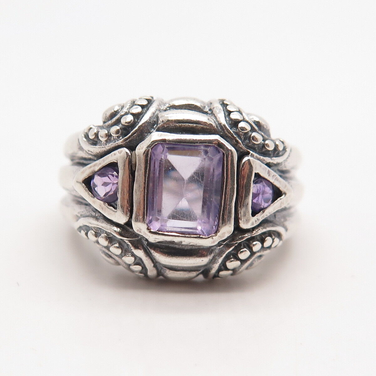 925 Sterling Silver Vintage Real Amethyst Gemstone Ring Size 8