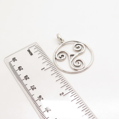 925 Sterling Silver Vintage Peter Stone Ornate Swirl Round Pendant