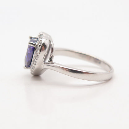 925 Sterling Silver Vintage Purple & White C Z Heart Ring Size 6.75