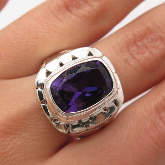 925 Sterling Silver Vintage AF Real Amethyst Gemstone Pebble Ring Size 7.75