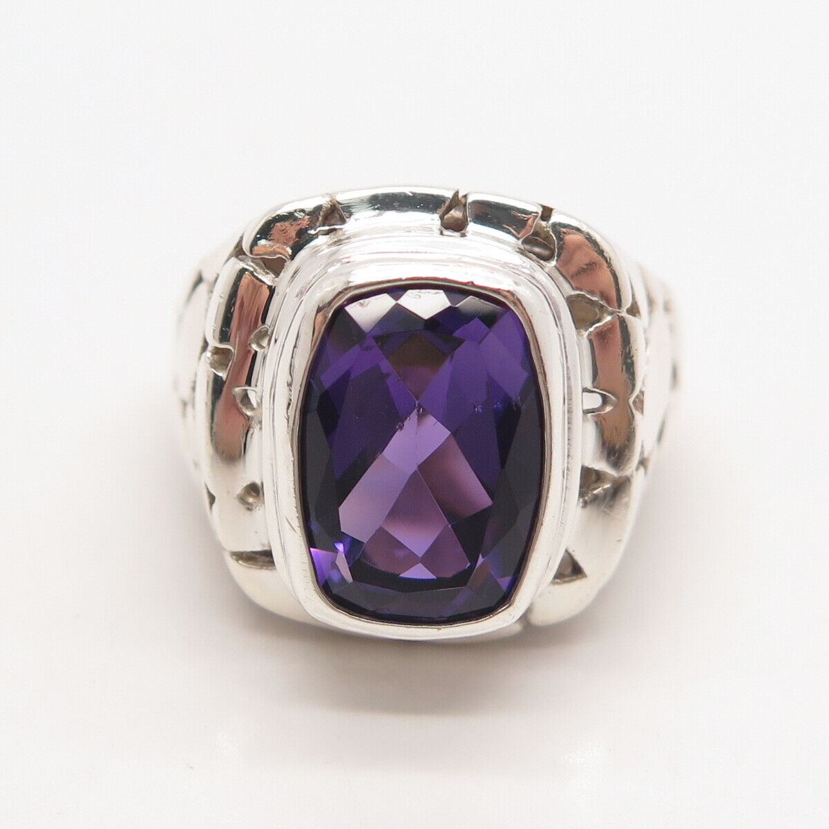 925 Sterling Silver Vintage AF Real Amethyst Gemstone Pebble Ring Size 7.75