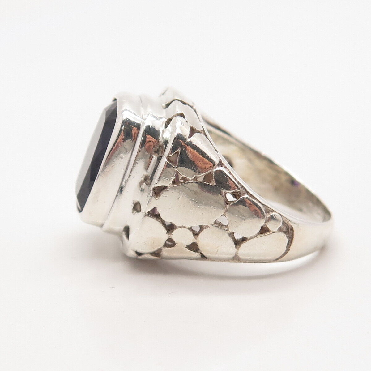 925 Sterling Silver Vintage AF Real Amethyst Gemstone Pebble Ring Size 7.75