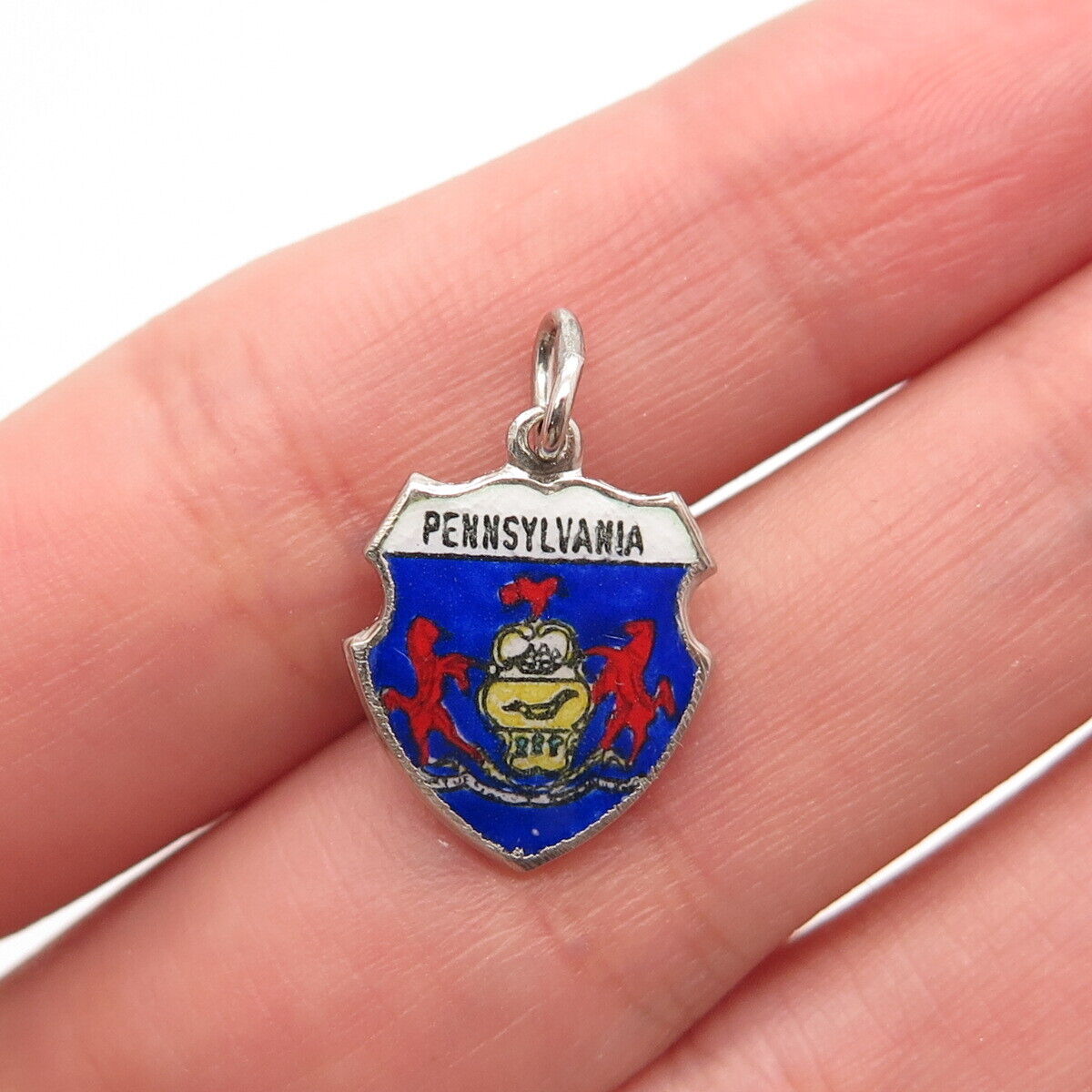 925 Sterling Silver Vintage Enamel "Pennsylvania" Coat Of Arms Charm Pendant