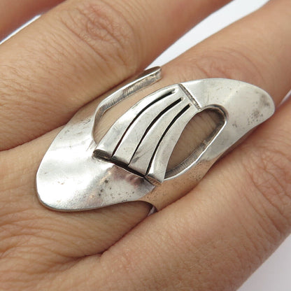 925 Sterling Silver Vintage Mexico Modernist Statement Ring Size 7.75