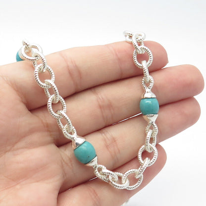 925 Sterling Silver Vintage J. Esposito Turquoise Gem Rolo Chain Necklace 16"