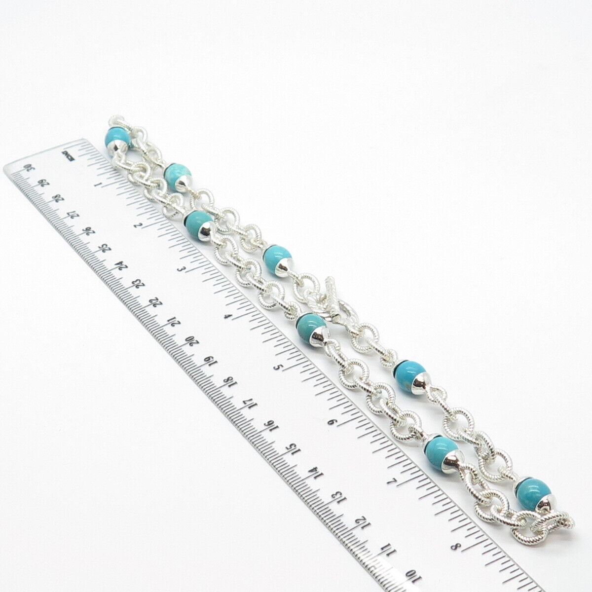 925 Sterling Silver Vintage J. Esposito Turquoise Gem Rolo Chain Necklace 16"