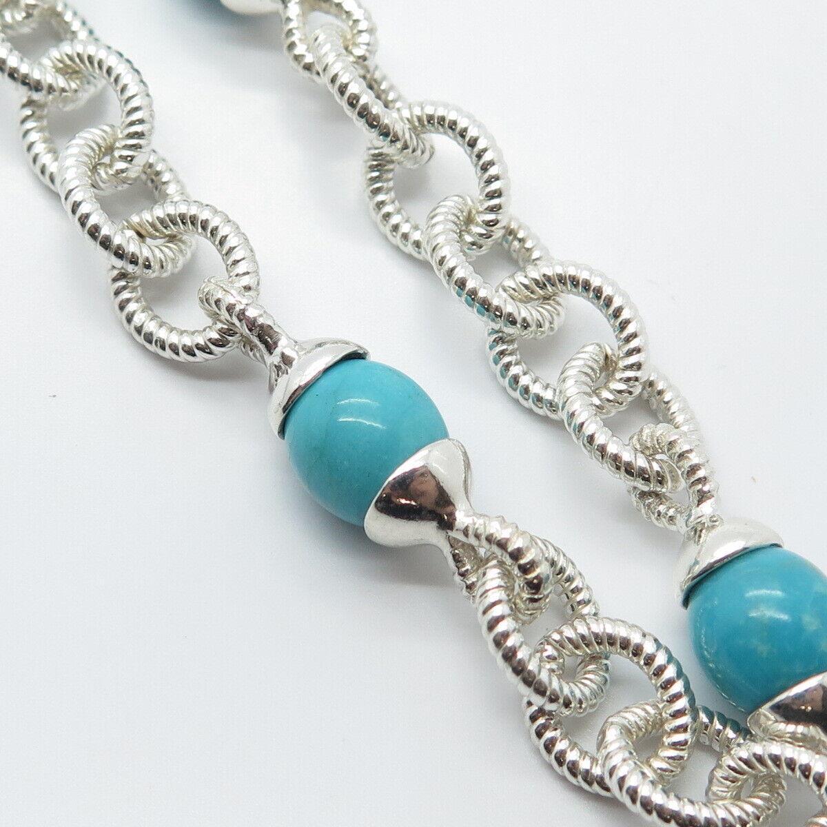 925 Sterling Silver Vintage J. Esposito Turquoise Gem Rolo Chain Necklace 16"