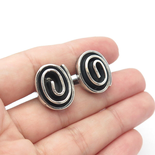 925 Sterling Silver Vintage Mexico Swirl Oval Cufflinks