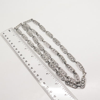 925 Sterling Silver Vintage Modernist Chain Necklace 32"