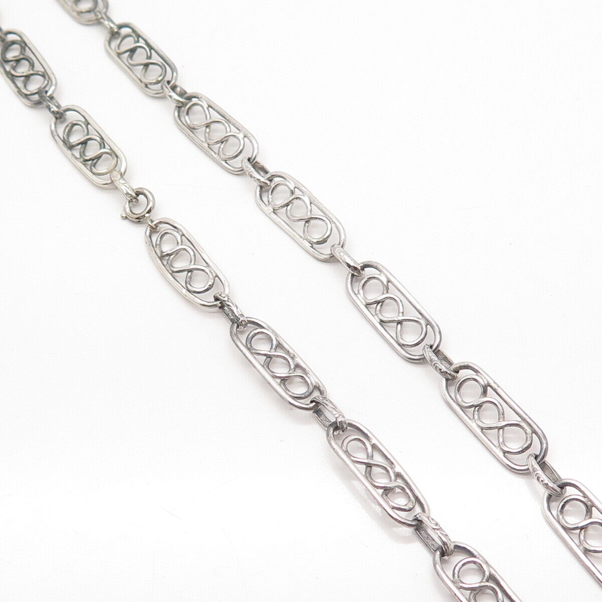 925 Sterling Silver Vintage Modernist Chain Necklace 32"