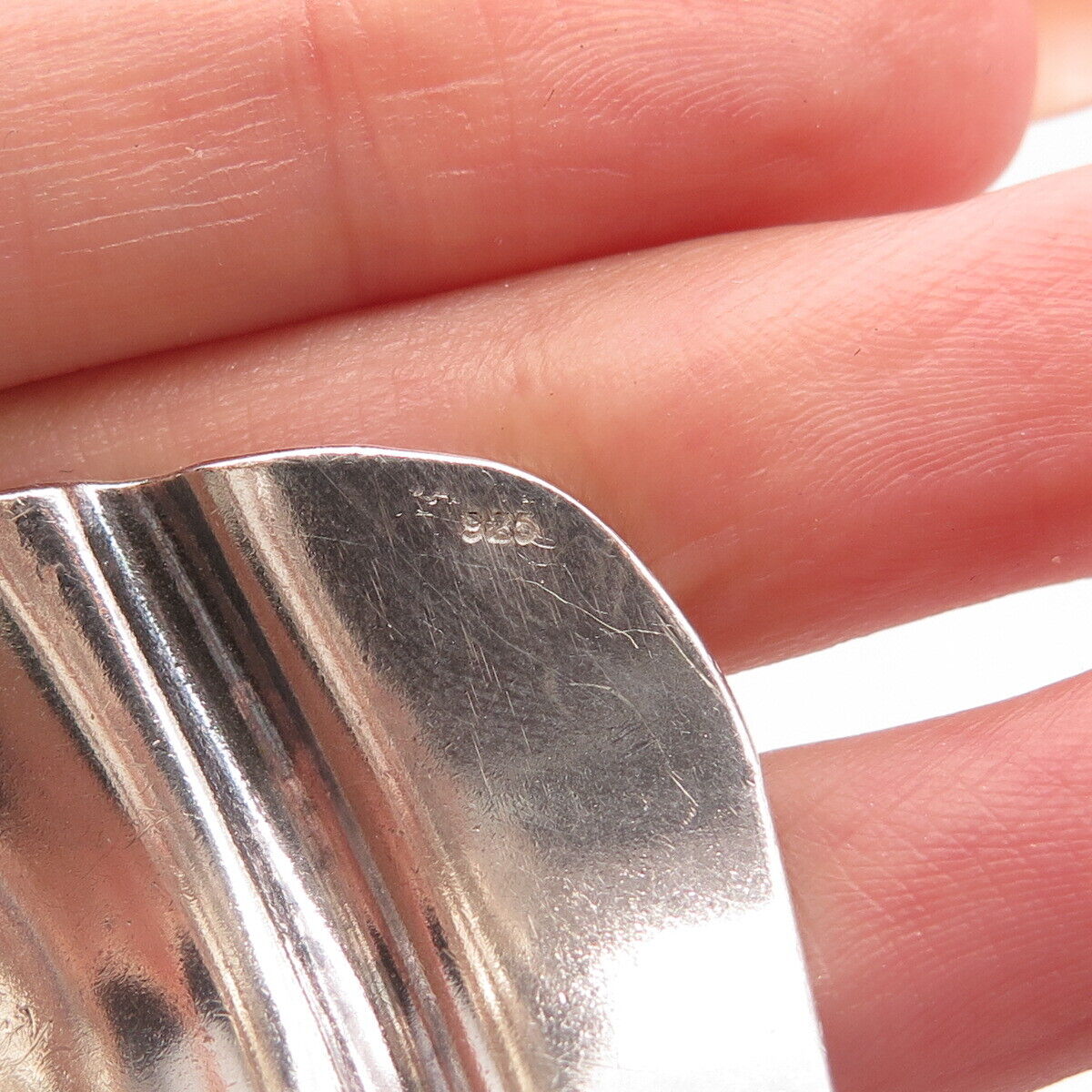 925 Sterling Silver Vintage Wide Modernist Adjustable Cuff Bracelet 7.5"