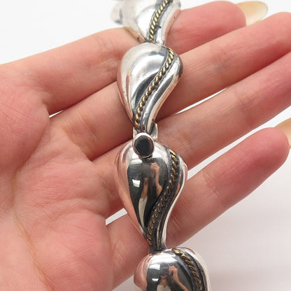 925 Sterling Silver 2-Tone Vintage Mexico Leaf Chain Necklace 18"