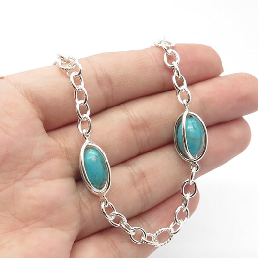 925 Sterling Silver Vintage Whitney Kelly Turquoise Gem Cable Chain Necklace 24"