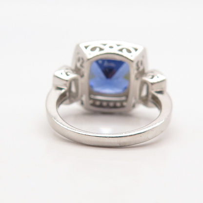 925 Sterling Silver Vintage White & Blue C Z Ring Size 9