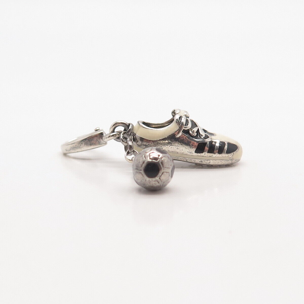 925 Sterling Silver Vintage Enamel Soccer Ball & Sneakers Charm Pendant