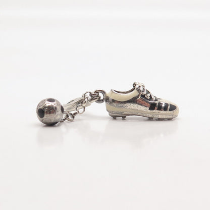 925 Sterling Silver Vintage Enamel Soccer Ball & Sneakers Charm Pendant