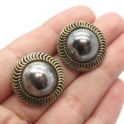 925 Sterling Silver 2-Tone Vintage Mexico Round Stud Earrings