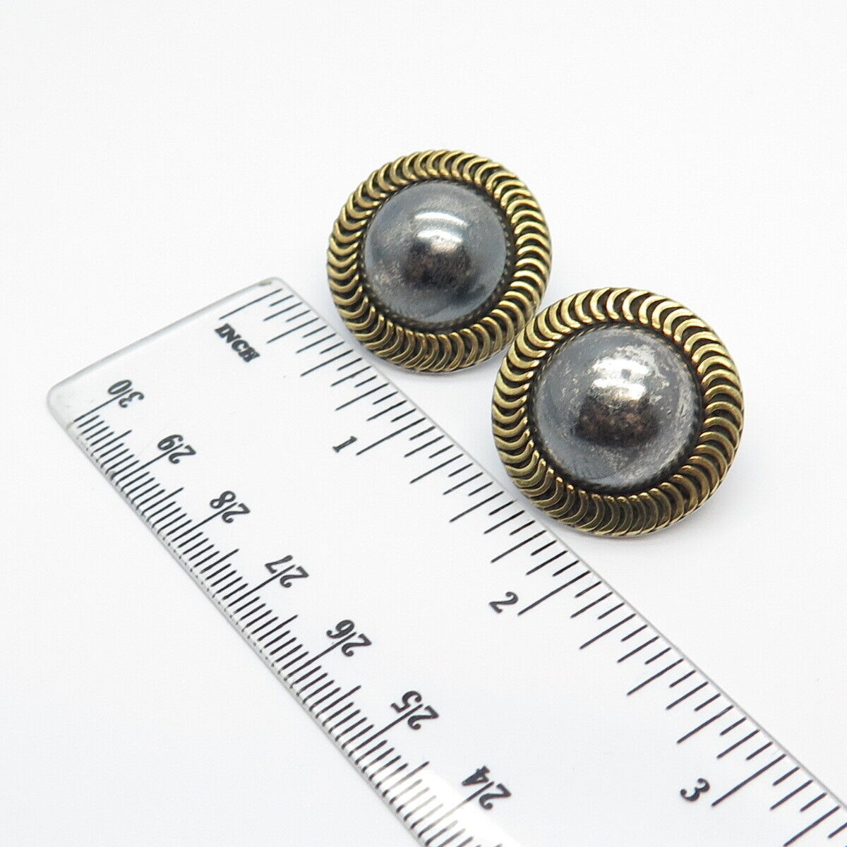 925 Sterling Silver 2-Tone Vintage Mexico Round Stud Earrings