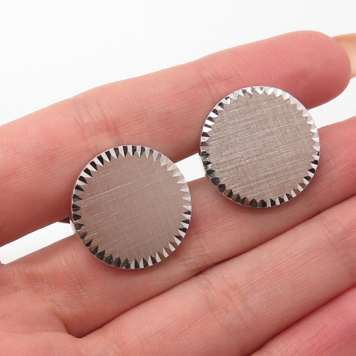 925 Sterling Silver Vintage Textured Round Cufflinks