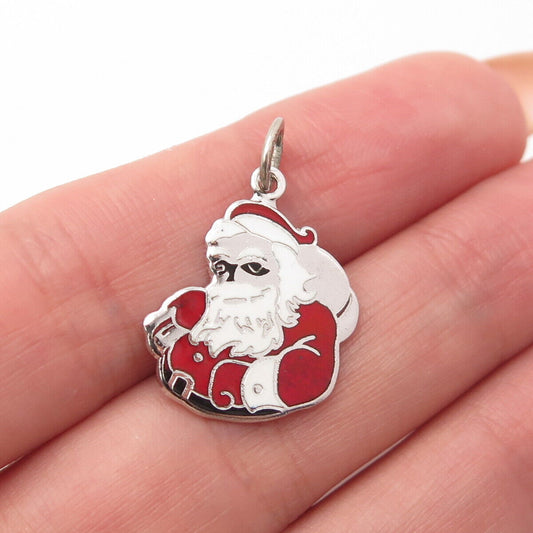 925 Sterling Silver Antique BEAU Colorful Enamel Christmas Santa Charm Pendant