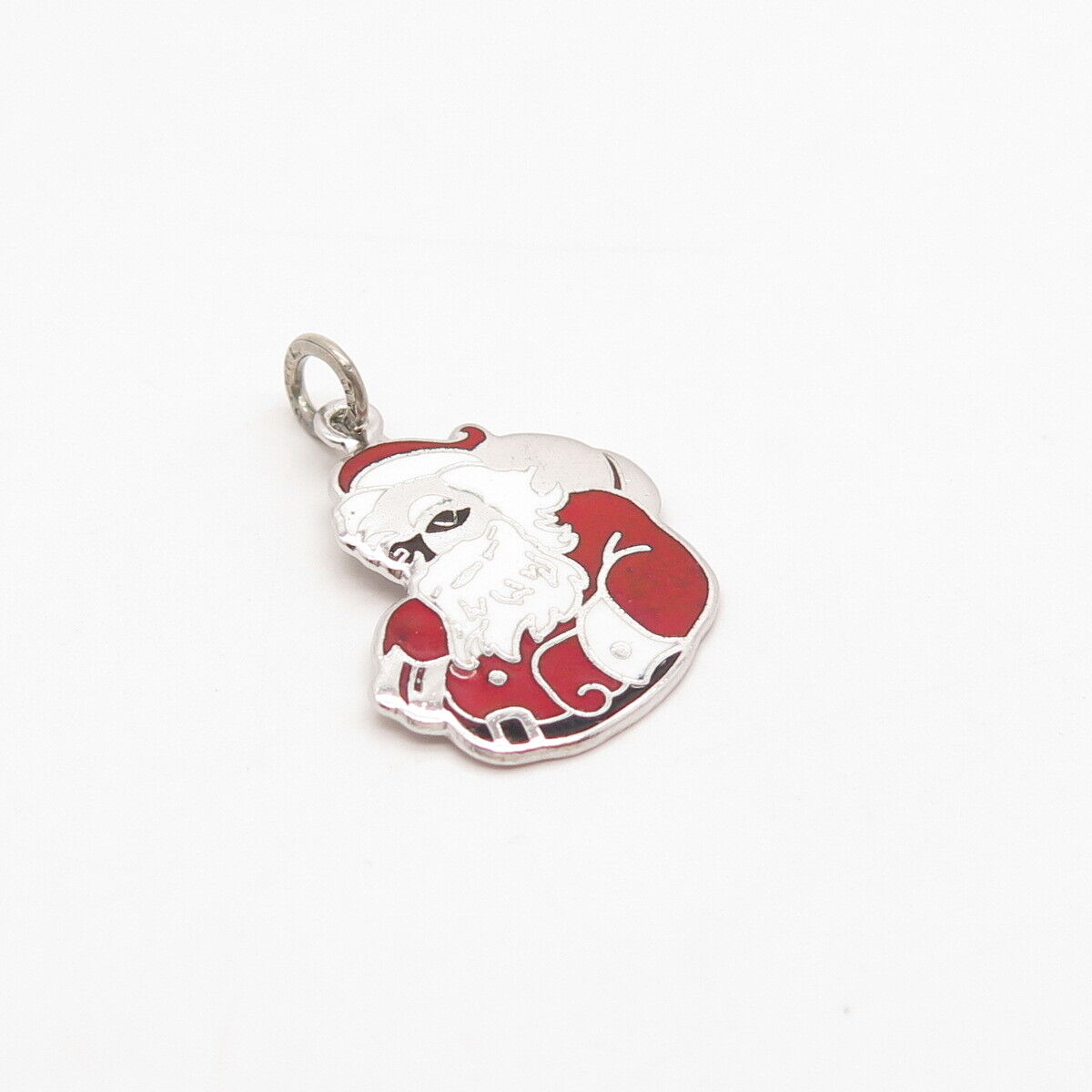 925 Sterling Silver Antique BEAU Colorful Enamel Christmas Santa Charm Pendant